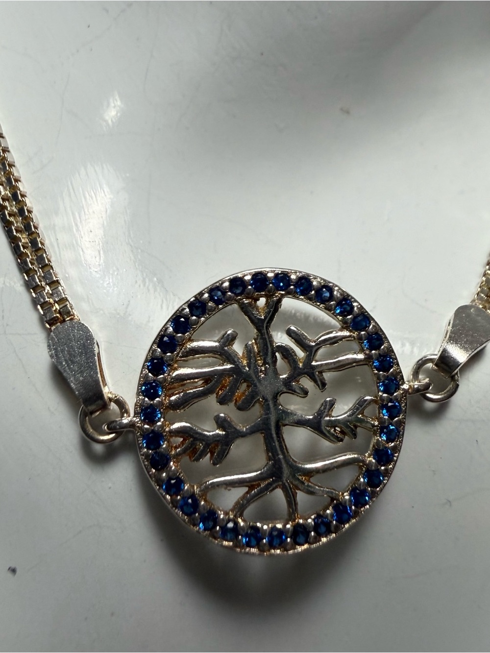 925 Silver Tree of Life Bracelet with Blue Accent Stones